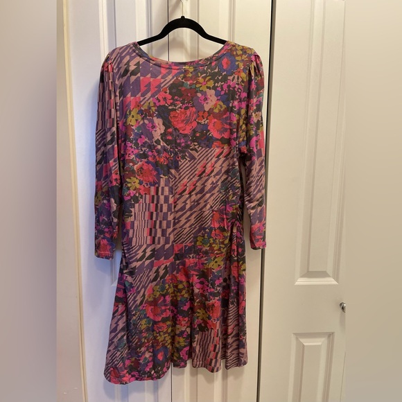 🌈🌈 Anthro Dress Floral Botanical Multicolour Pattern Print Ruched Casual - Picture 2 of 7